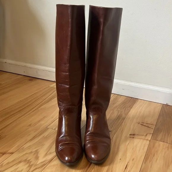 Vintage Nine West Q-Louisa 2 Brown Leather Flat Riding Boots Women’s Size 7.5 - Picture 5 of 14